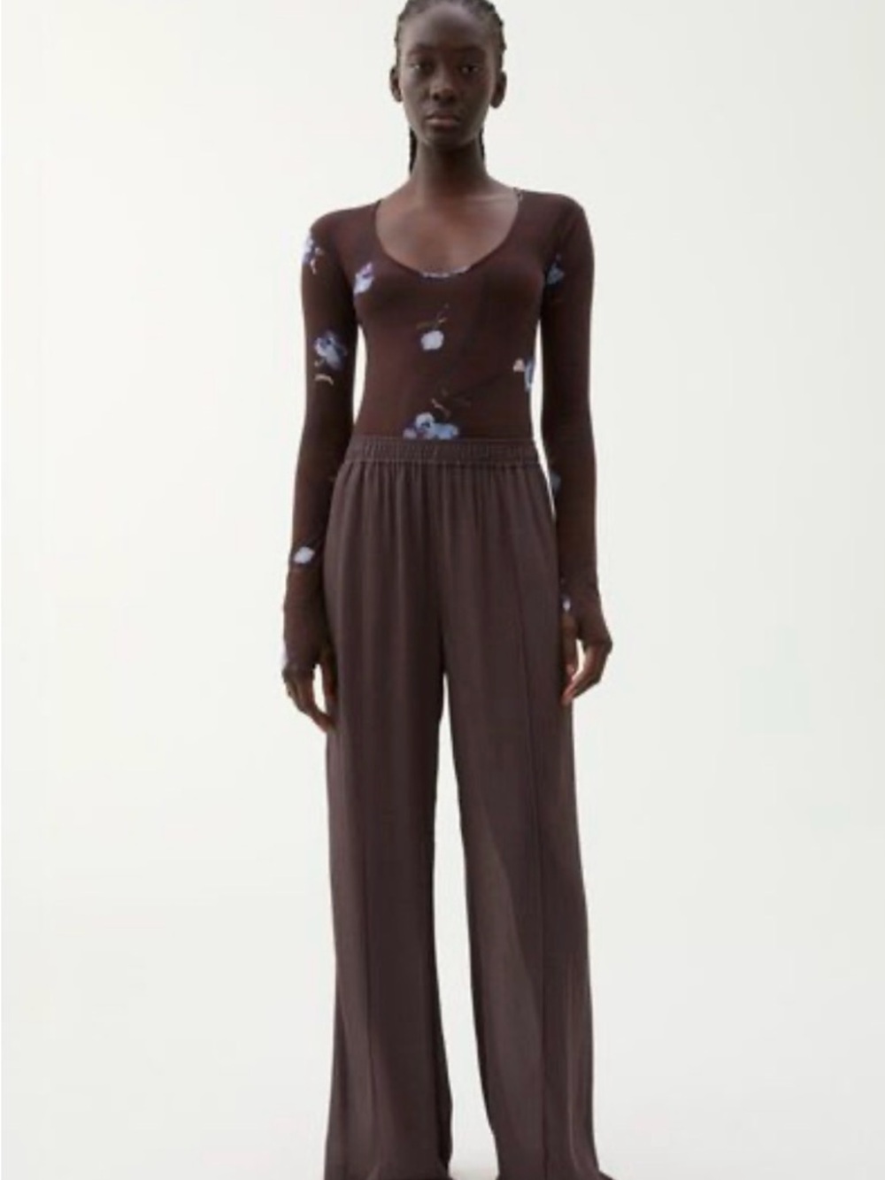 Wide-Leg Pull-On Pants in Deep Brown